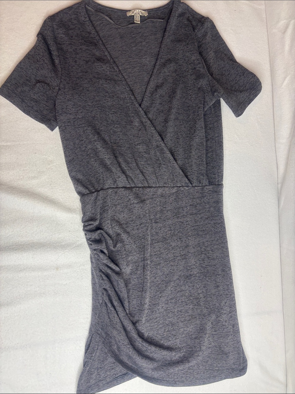 Zara Charcoal Gray Wrap-Style Mini Dress